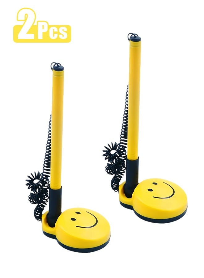 قلمان آمنان للعداد، مزودان بحبل بلاستيكي متين مثبت على قاعدة لاصقة خلفية، مع حامل أقلام بتصميم وجه مبتسم، مناسب للمنزل، مكان العمل، المدرسة، والمكتب. - Image 1